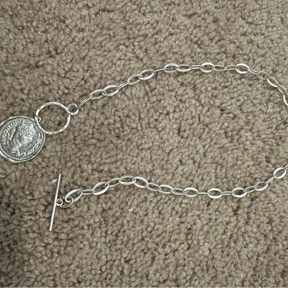 Silver Chain Necklace with Coin Pendant - Picture 4 of 8